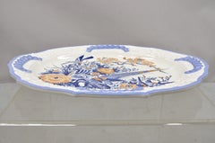 Assiette plate oiseau chinoise en céramique bleue et blanche Chikusa Yokkaichi, Japon
