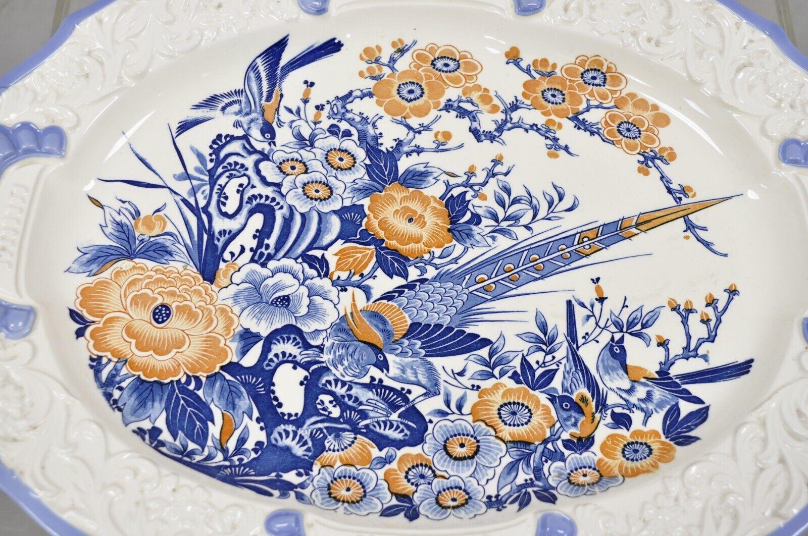 Chinese Export Chikusa Yokkaichi Japan Blue White Ceramic Chinese Bird Platter Dish Plate