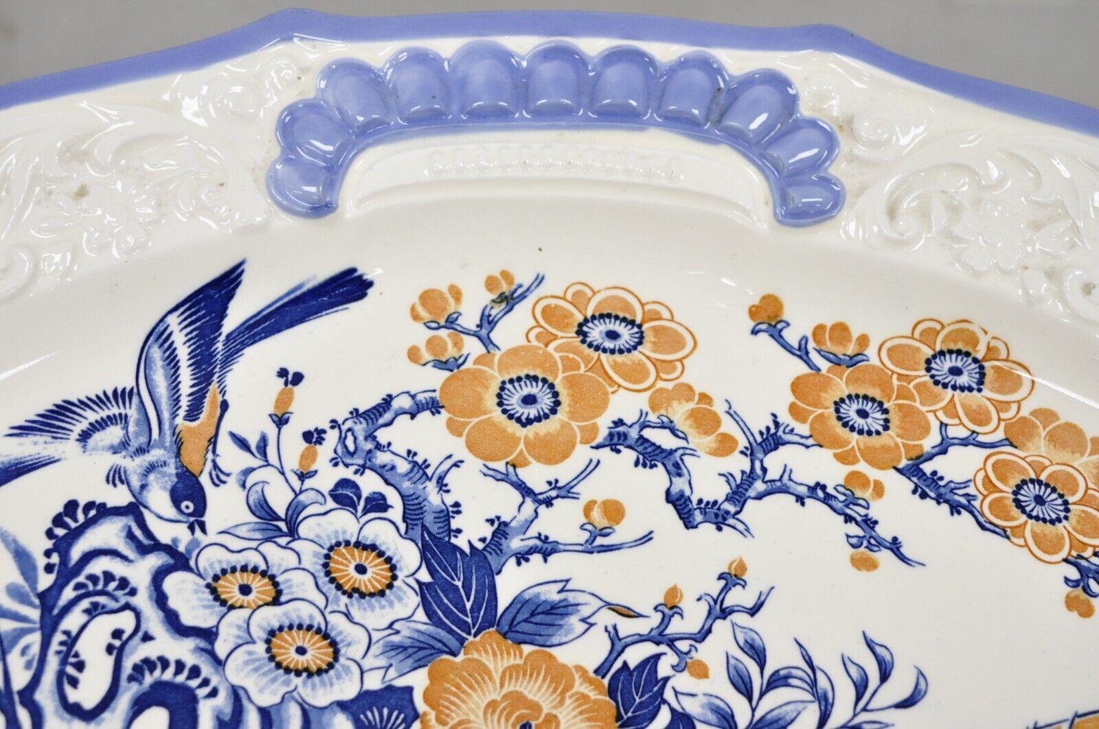 Chikusa Yokkaichi Japan Blue White Ceramic Chinese Bird Platter Dish Plate In Good Condition In Philadelphia, PA
