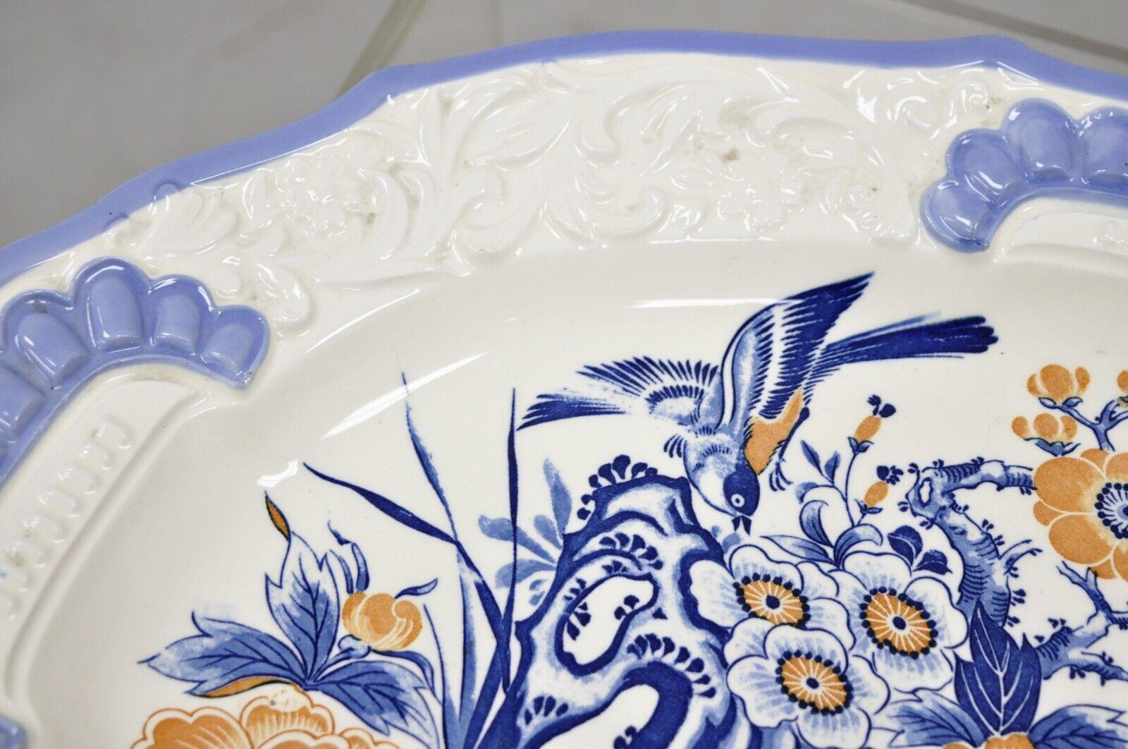 20th Century Chikusa Yokkaichi Japan Blue White Ceramic Chinese Bird Platter Dish Plate