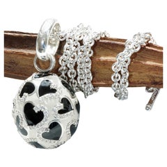Chilango Pendant Faberge Style Heart Black and White 925 Silver Enamel circonia 