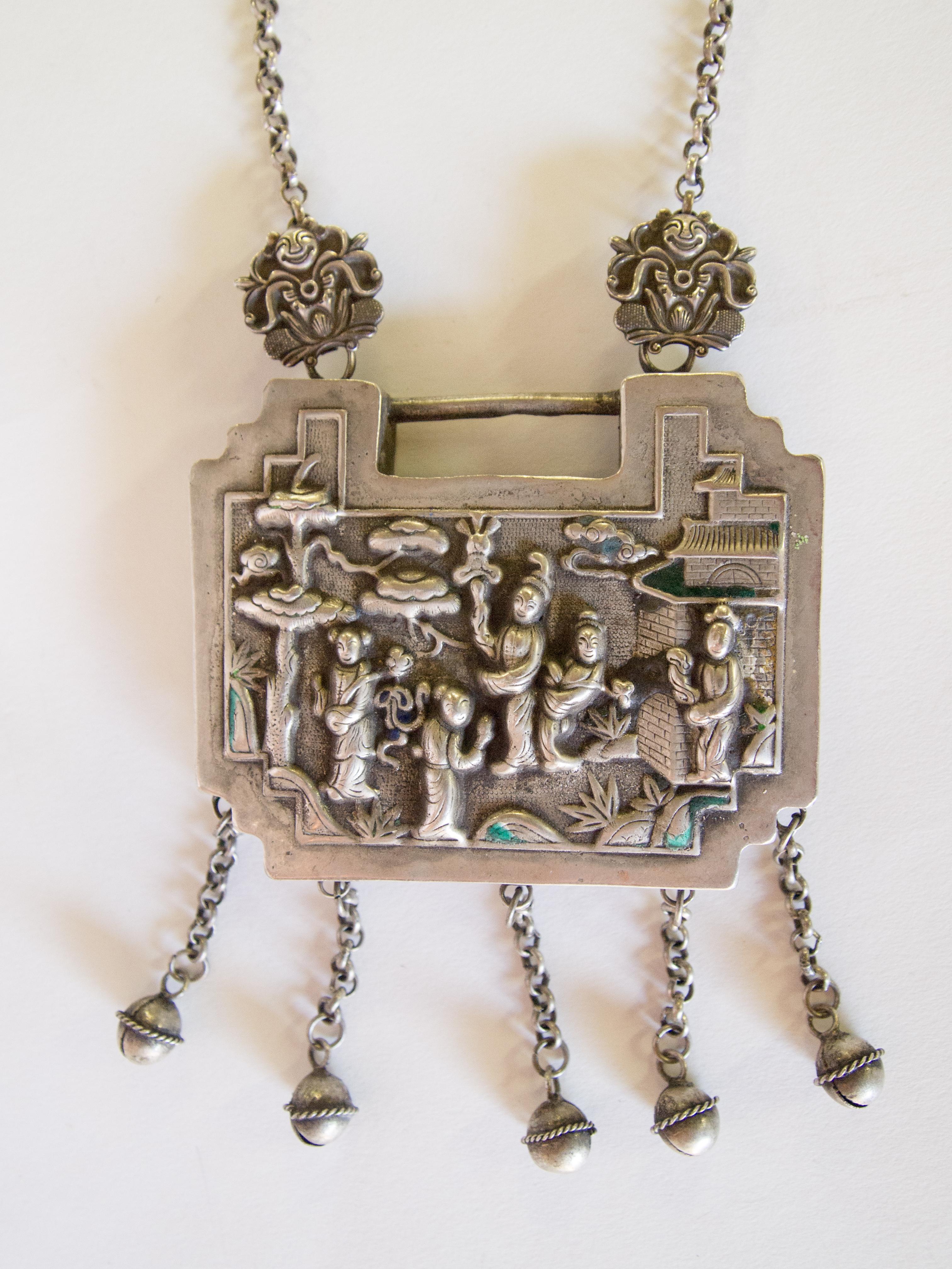 Hand-Crafted Child Amulet Lock, Silver Alloy, Yao or Hmong of SW China, Early 20th Century