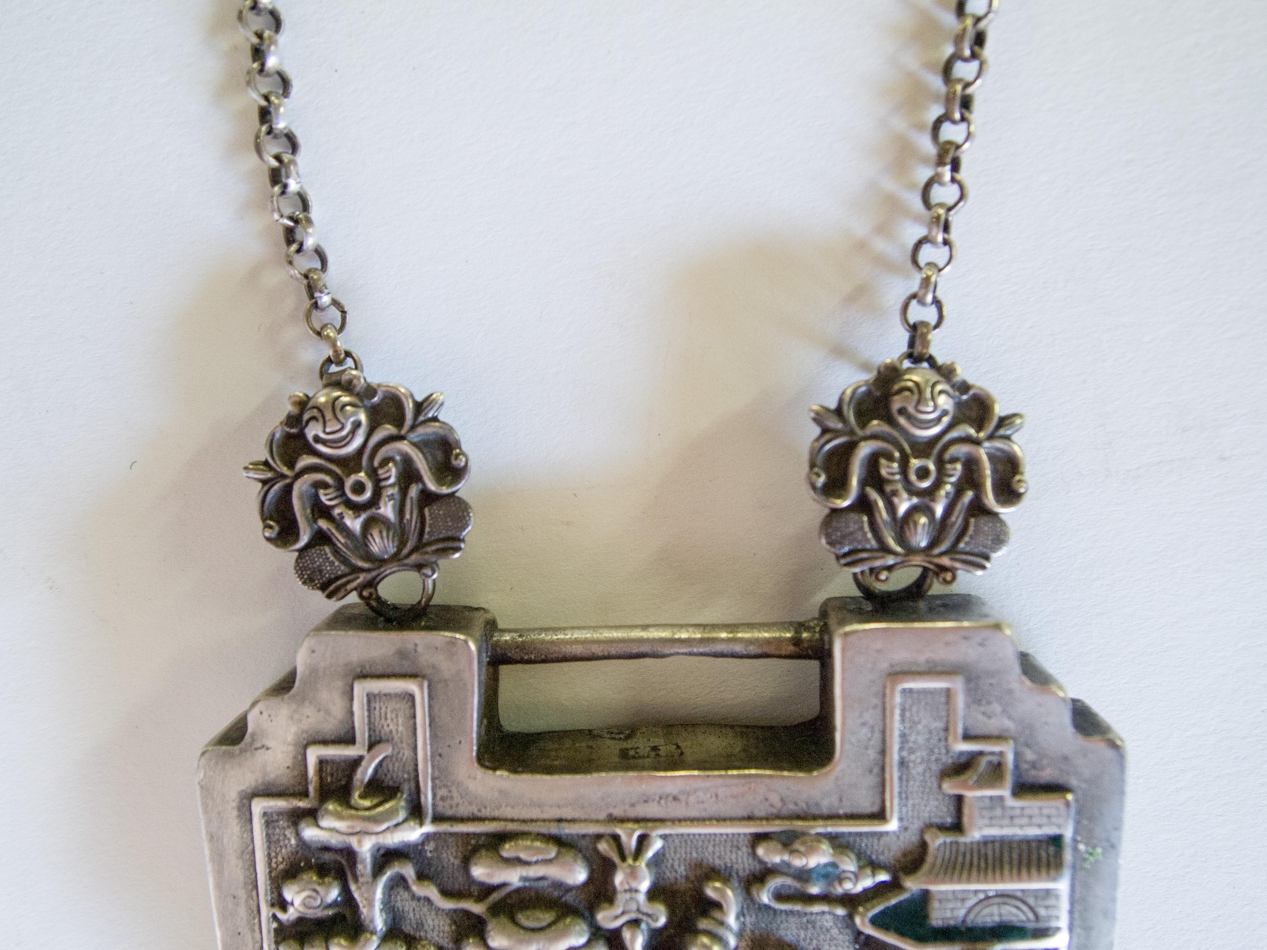 Child Amulet Lock, Silver Alloy, Yao or Hmong of SW China, Early 20th Century In Good Condition In Point Richmond, CA