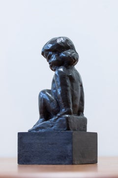 Child & Child scultura in bronzo di Carl Einar Borgström, Ystad-Metall, Svezia, anni 1930-40