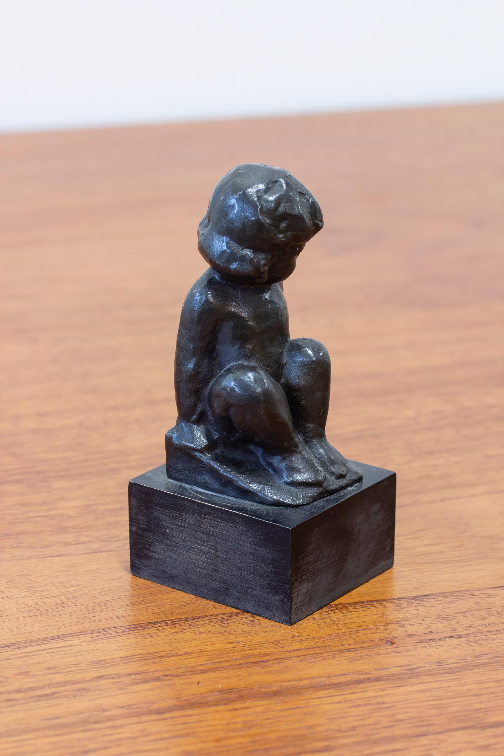 Bronze Child bronze Sculpture by Carl Einar Borgström, Ystad Metall, sweden, 1930-40s