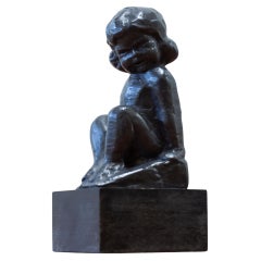 Child bronze Sculpture by Carl Einar Borgström, Ystad Metall, sweden, 1930-40s