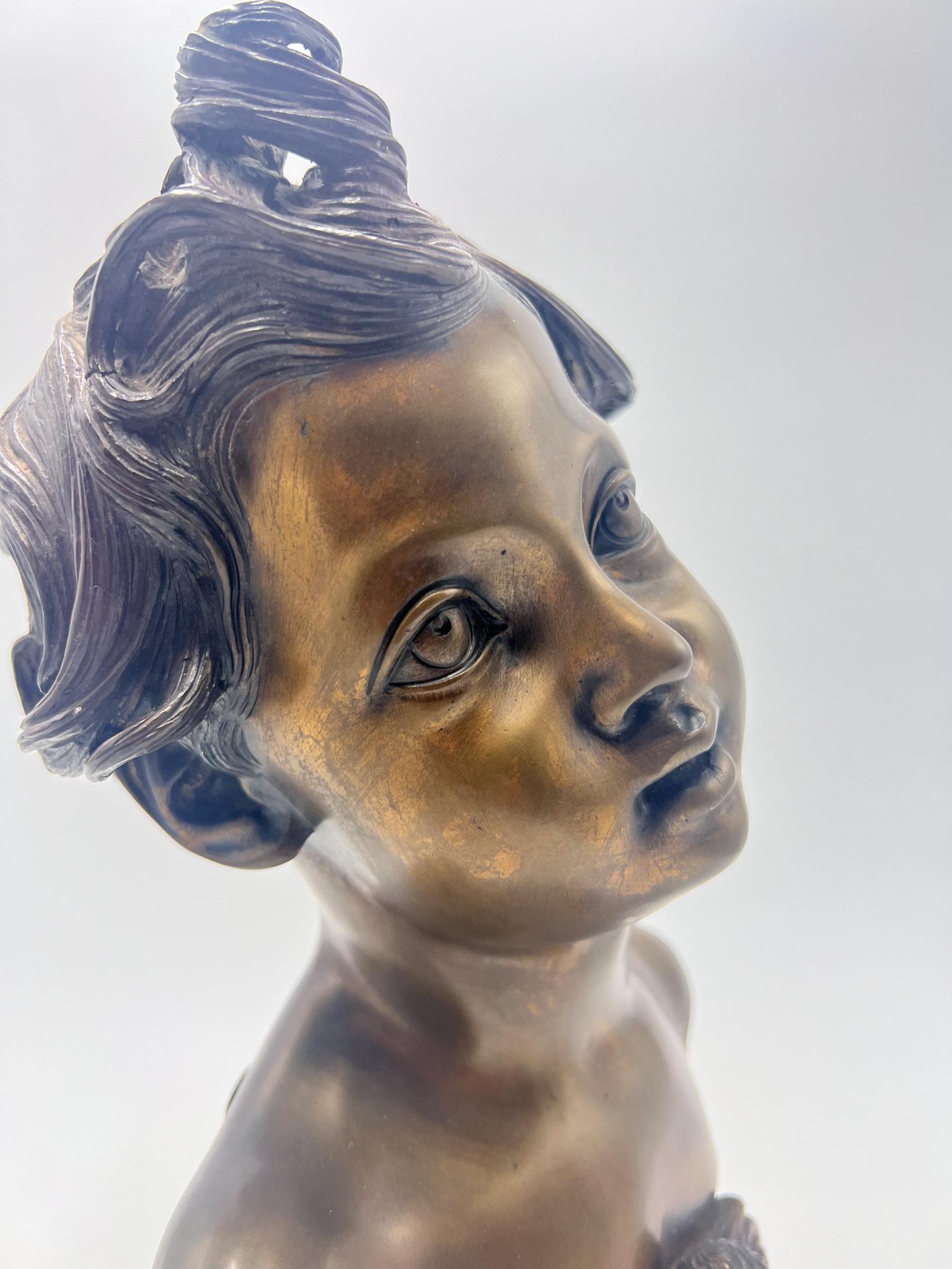 Bronze Buste d'enfant en bronze fabriqué par Gemito, années 50