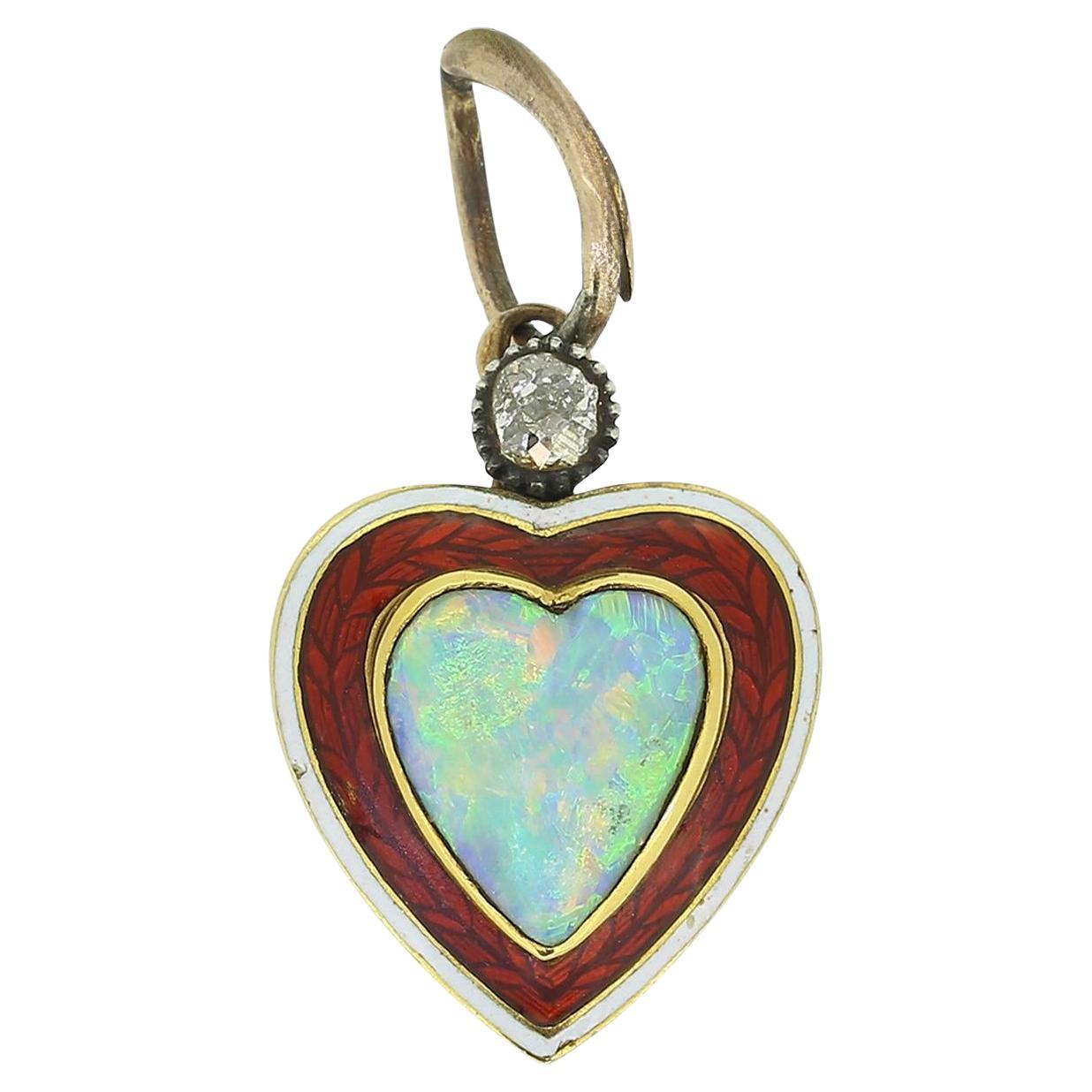 Child & Child Ciondolo con cuore di opale, diamanti e smalto