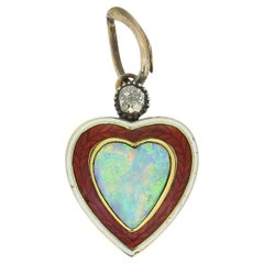 Child & Child Opal Heart Diamond and Enamel Pendant
