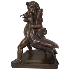 Child Is Playing with Swan, Bronze by James Pradier Barbedienne Foundry