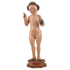 Vintage Child Jesus. Carved and polychrome wood. Flemish school, 16th century