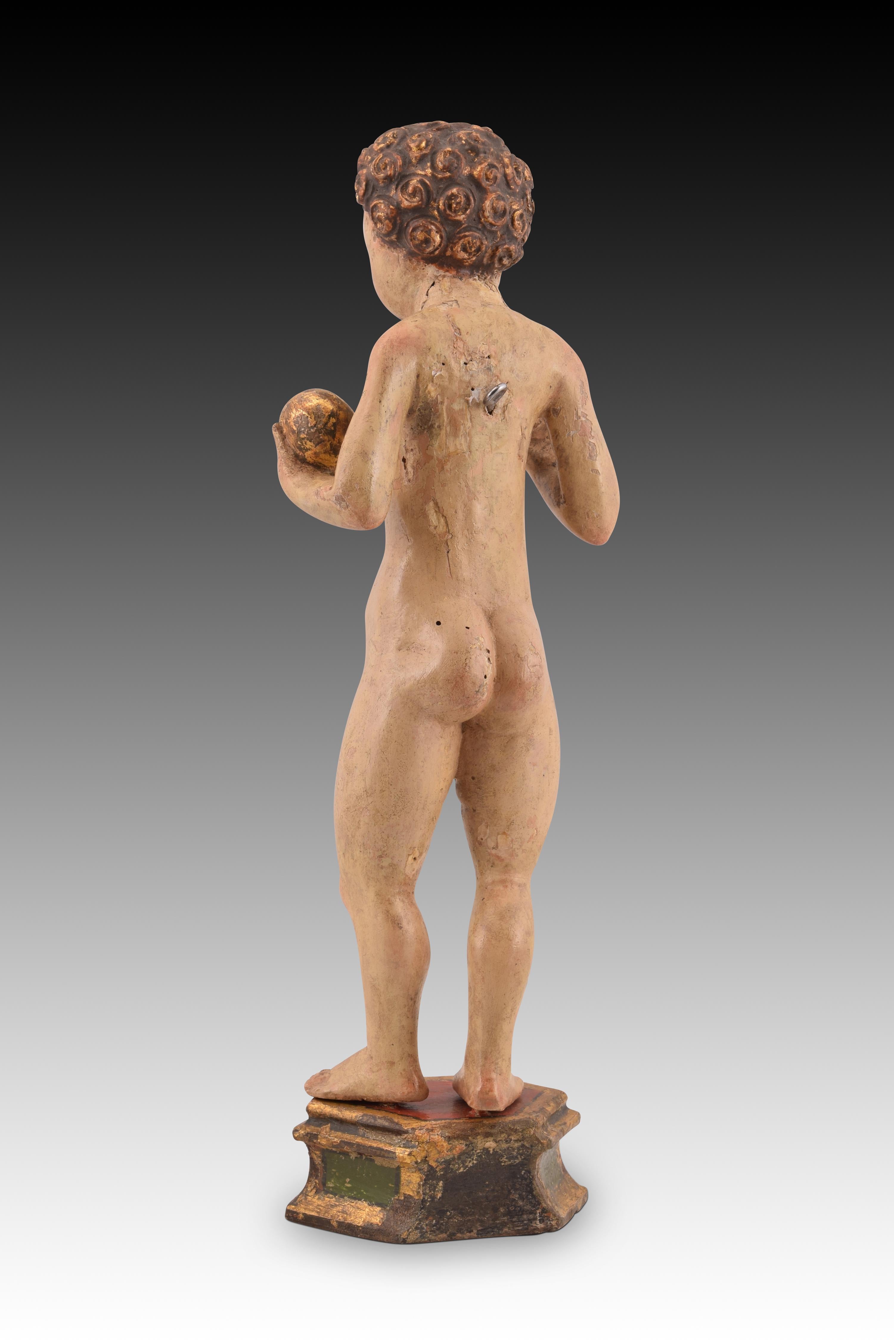 Child Jesus. Carved and polychrome wood. Flemish school, ca first half 16th c. In Fair Condition For Sale In Madrid, ES