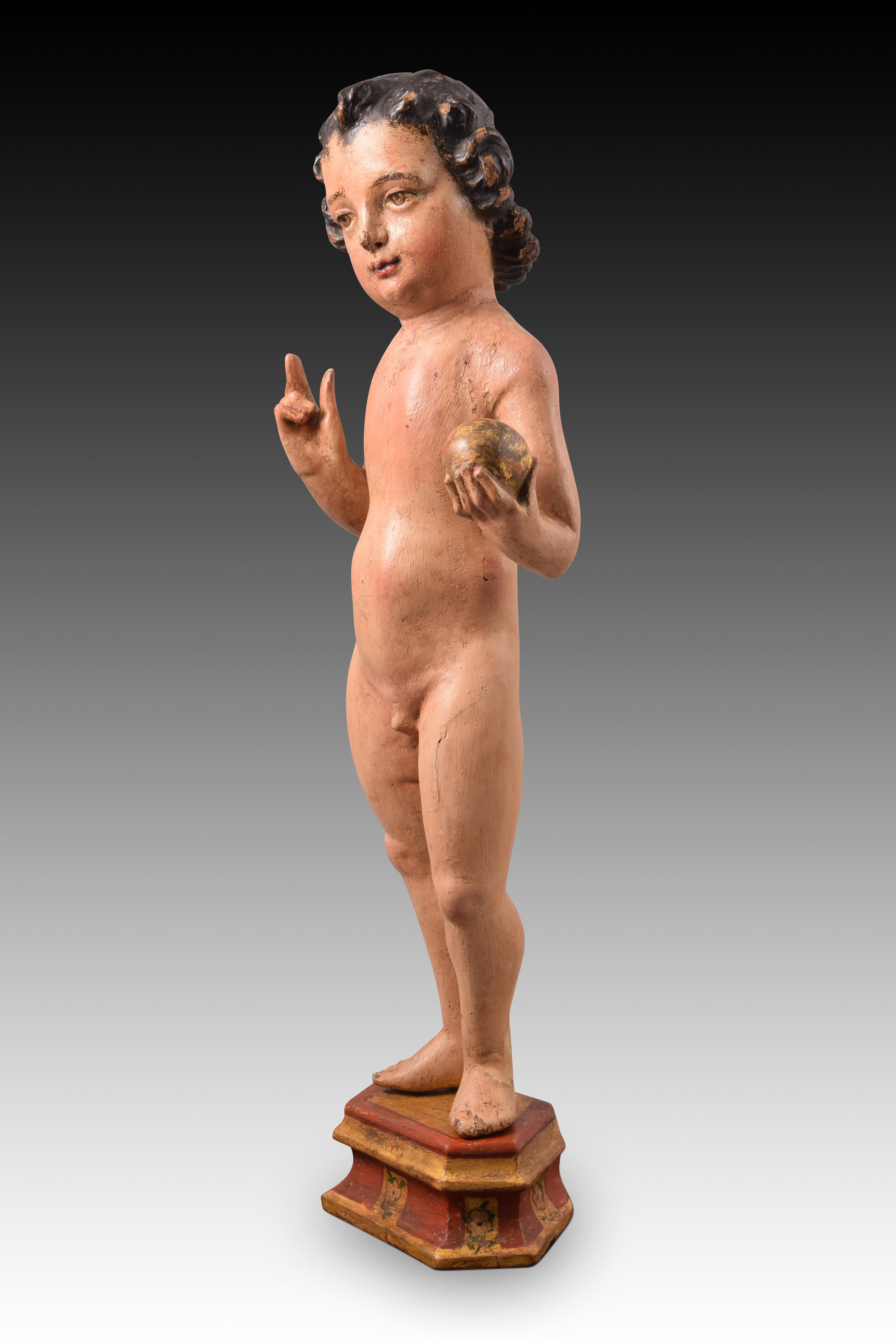 Child Jesus. Carved and polychrome wood. towards the first half of the 16th century. Later adaptations probably in the 18th century
 Baby Jesus with polygonal base made of carved and polychrome wood. The figure is presented naked, standing, with the