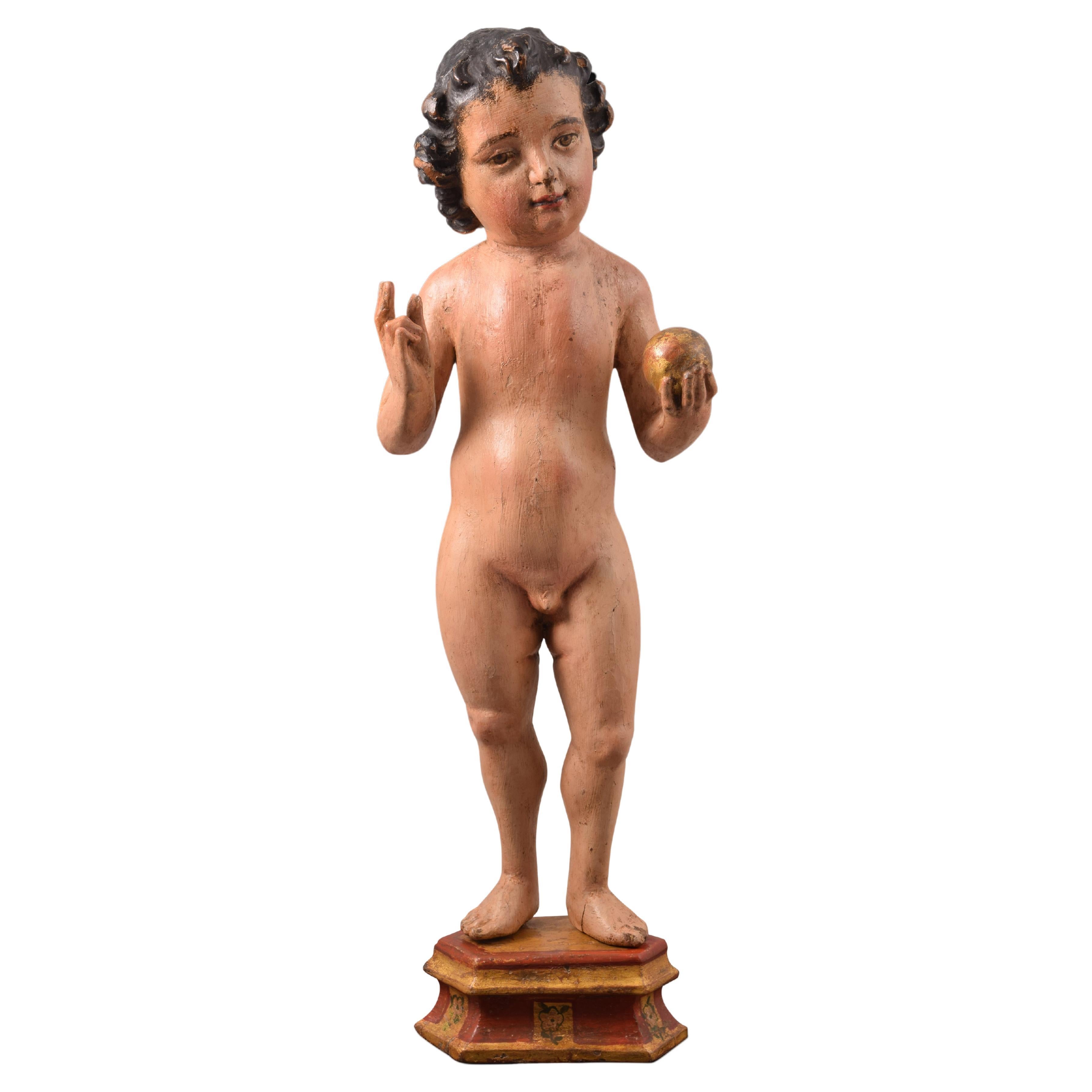 Child Jesus Savior of the World. Wood. Flemish school, 16th century and later. For Sale