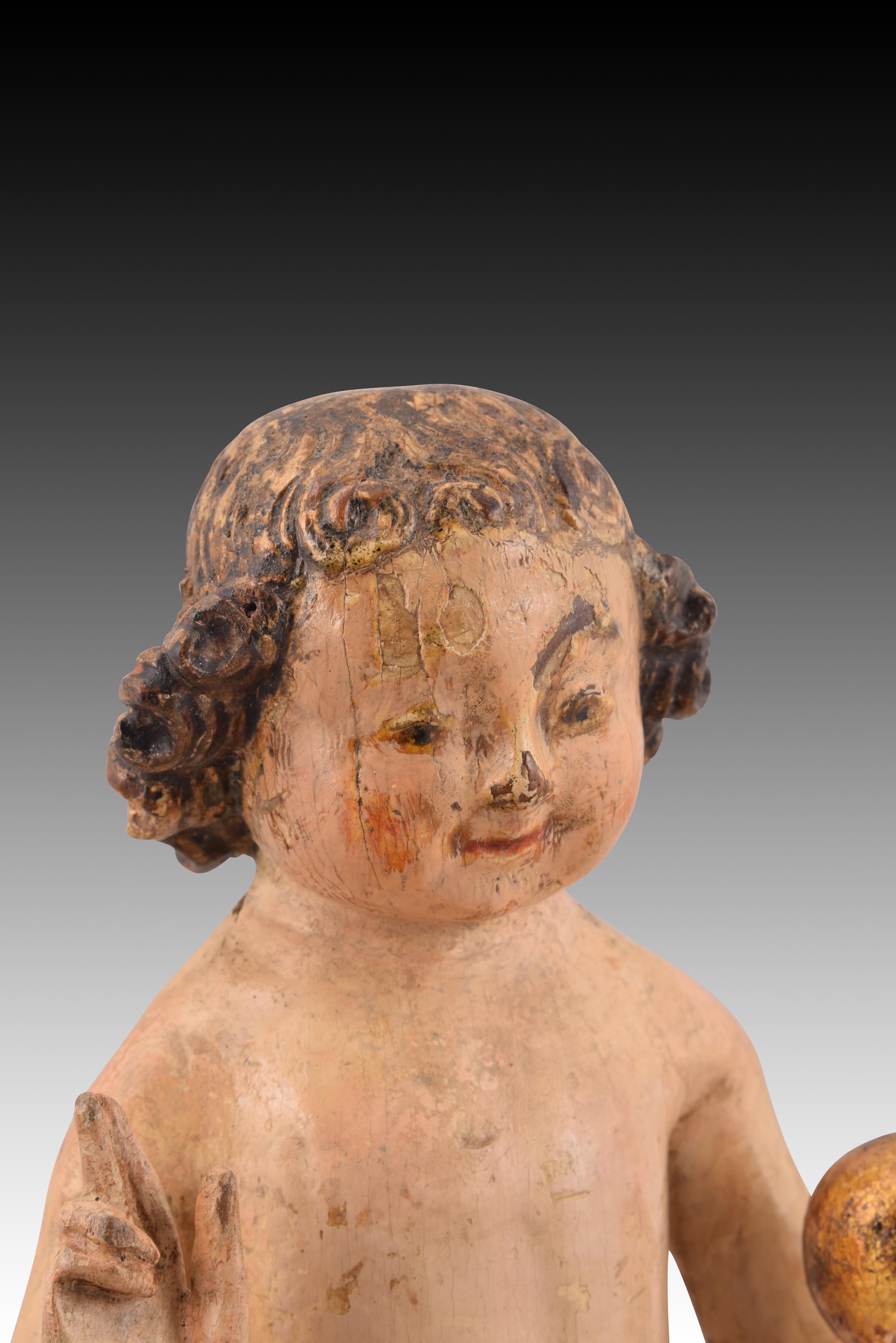 18th Century and Earlier Child Jesus Savior of the World. Wood. Flemish school, 16th century. For Sale