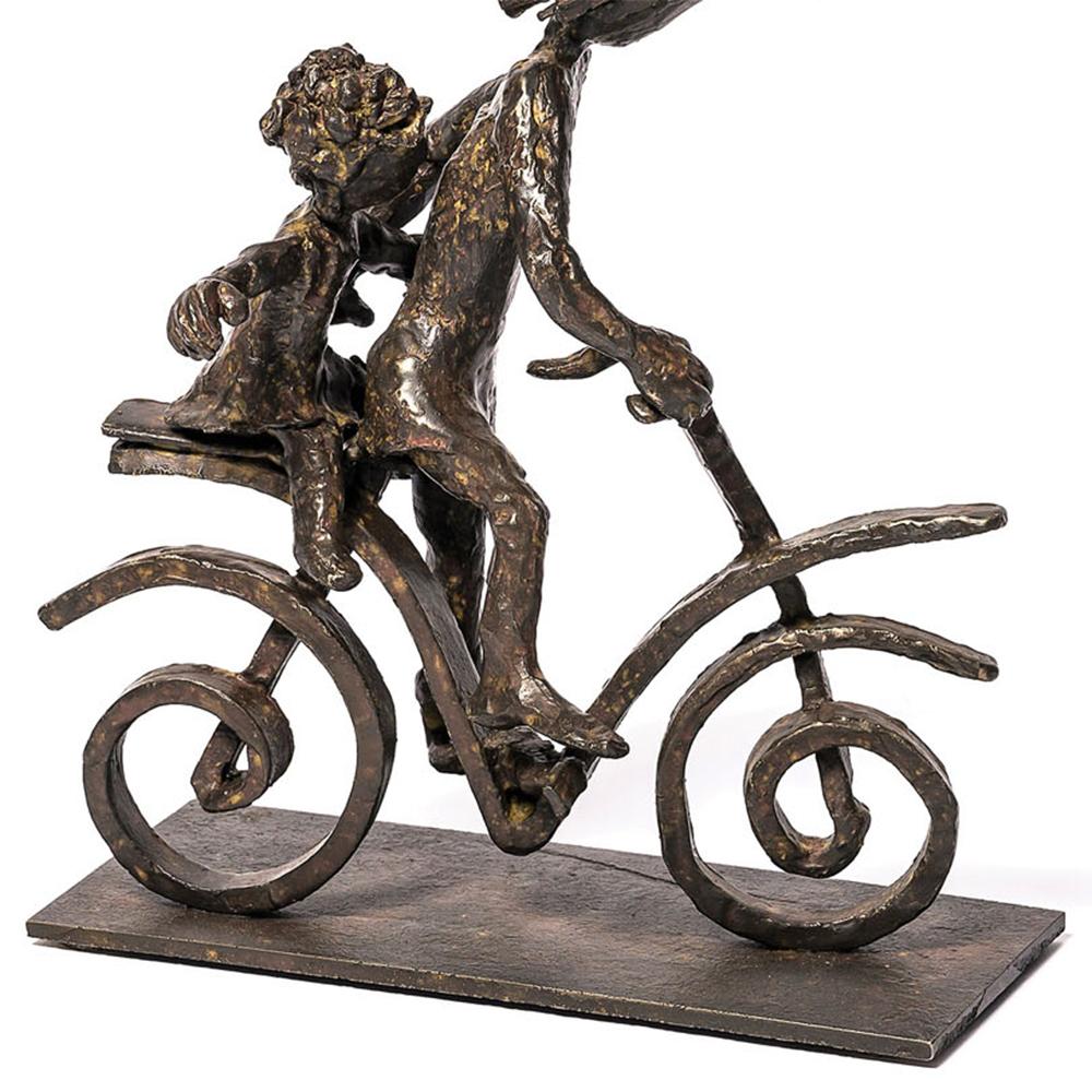 Hand-Crafted Child on Bicycle Bronze Sculpture For Sale
