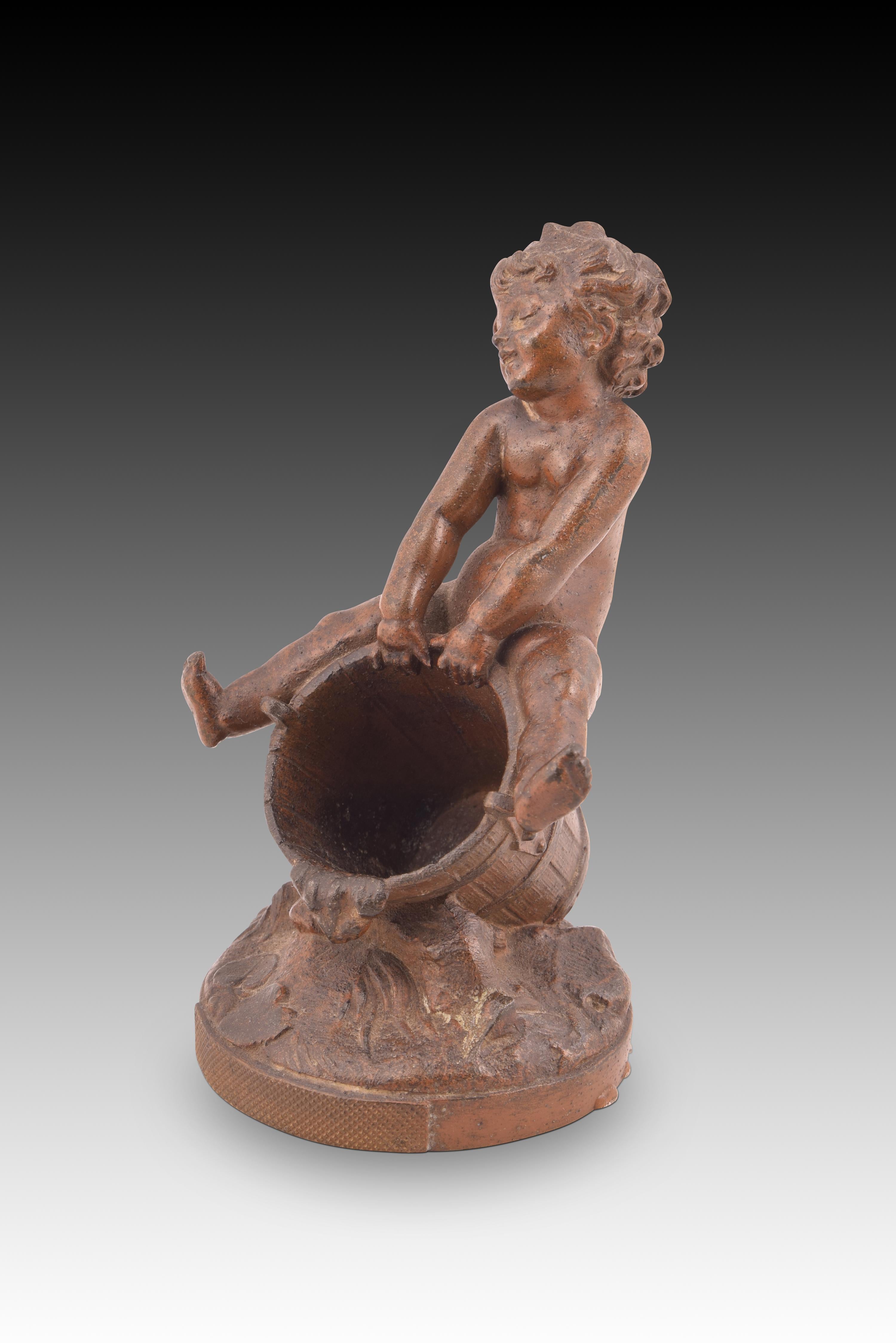 Other Child riding a bucket, figurine. Calamine. Circa 1900. For Sale
