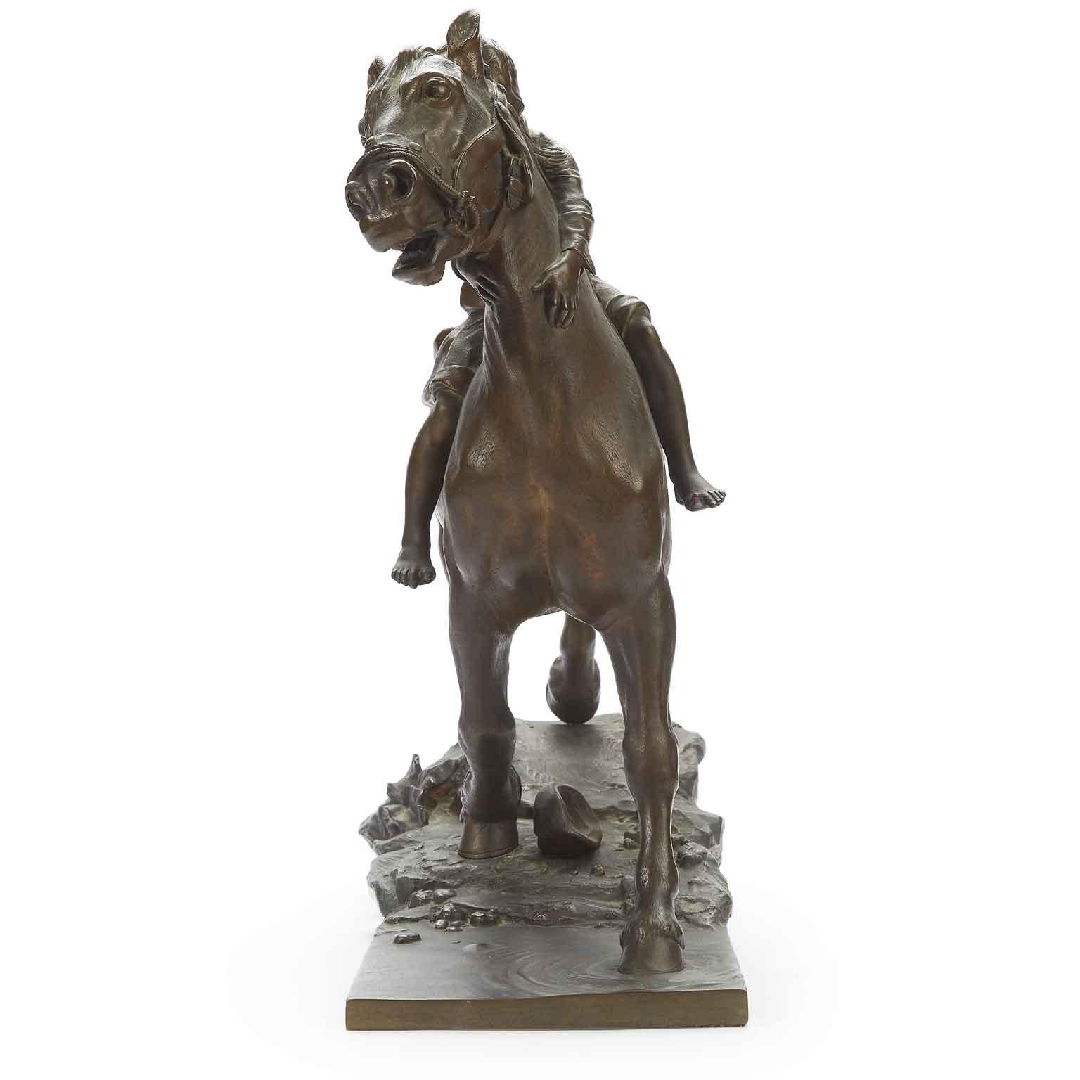 Child Riding a Horse Bronze Sculpture by Austrian Berndorf 20th Century 8