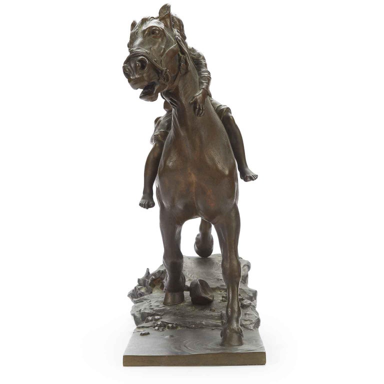 Child Riding a Horse Bronze Sculpture by Austrian Berndorf 20th Century For Sale 8
