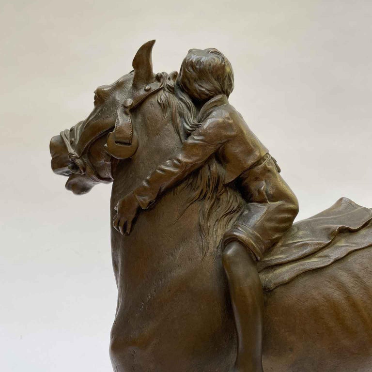 Child Riding a Horse Bronze Sculpture by Austrian Berndorf 20th Century For Sale 9