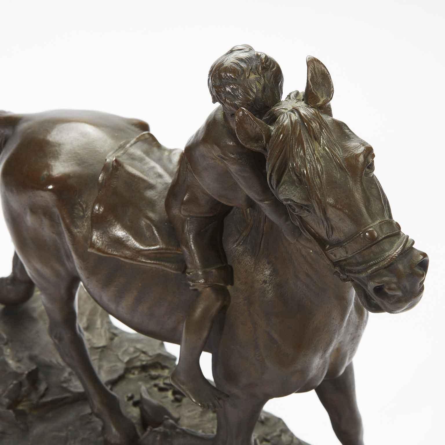Child Riding a Horse Bronze Sculpture by Austrian Berndorf 20th Century In Good Condition In Milan, IT