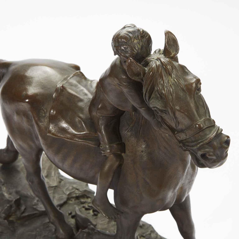Child Riding a Horse Bronze Sculpture by Austrian Berndorf 20th Century In Good Condition For Sale In Milan, IT