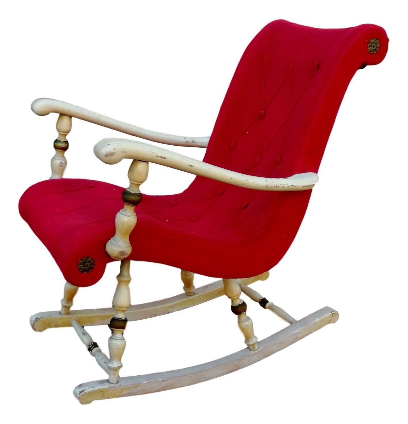 Tissu Chaise à bascule d'enfant en bois et tissu, années 1950 en vente