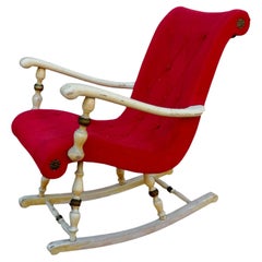 Vintage Child Rocking Chair in Wood and Fabric, 1950s