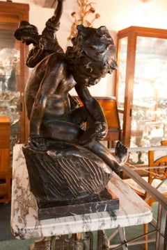 Sculpture d'enfant en bronze et marbre