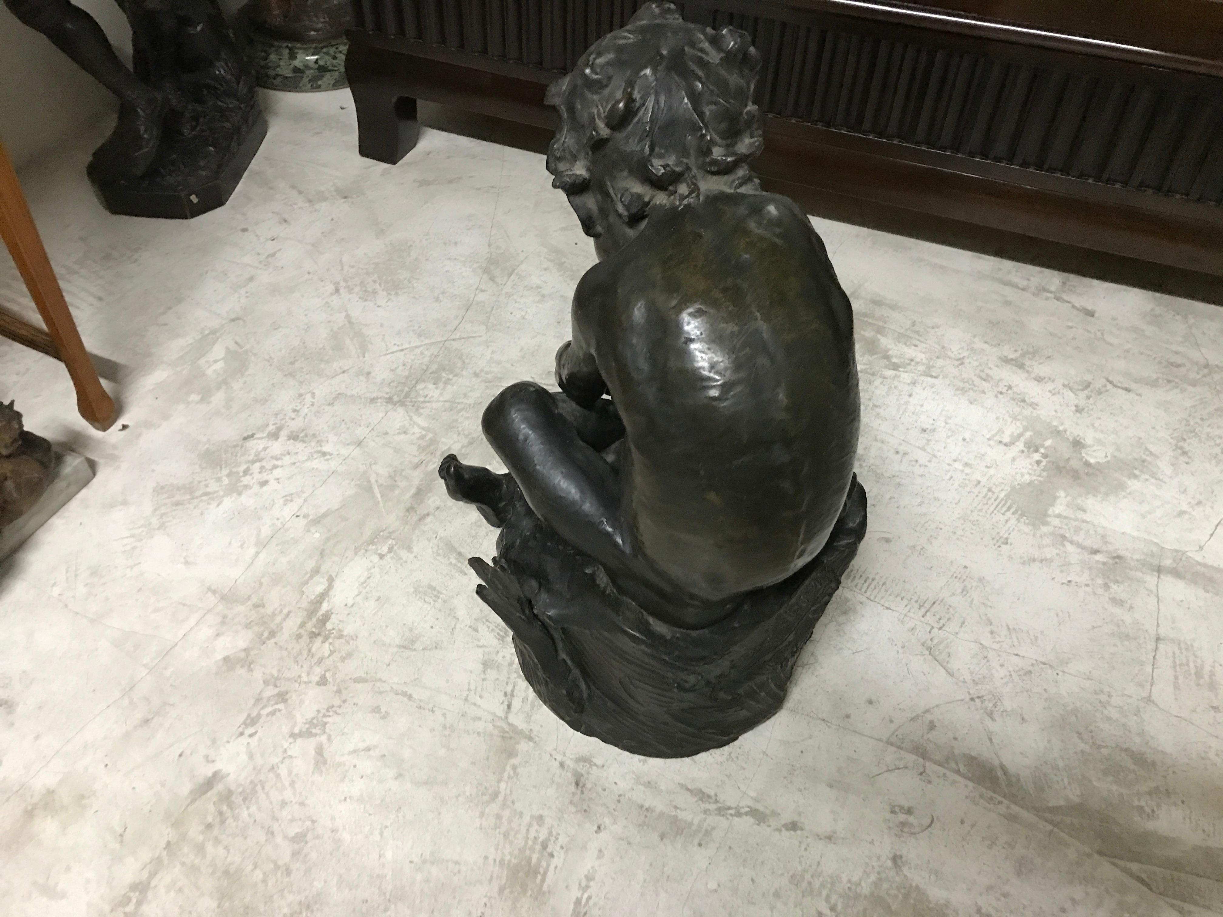 Early 20th Century Child sculpture in Bronze and marble For Sale