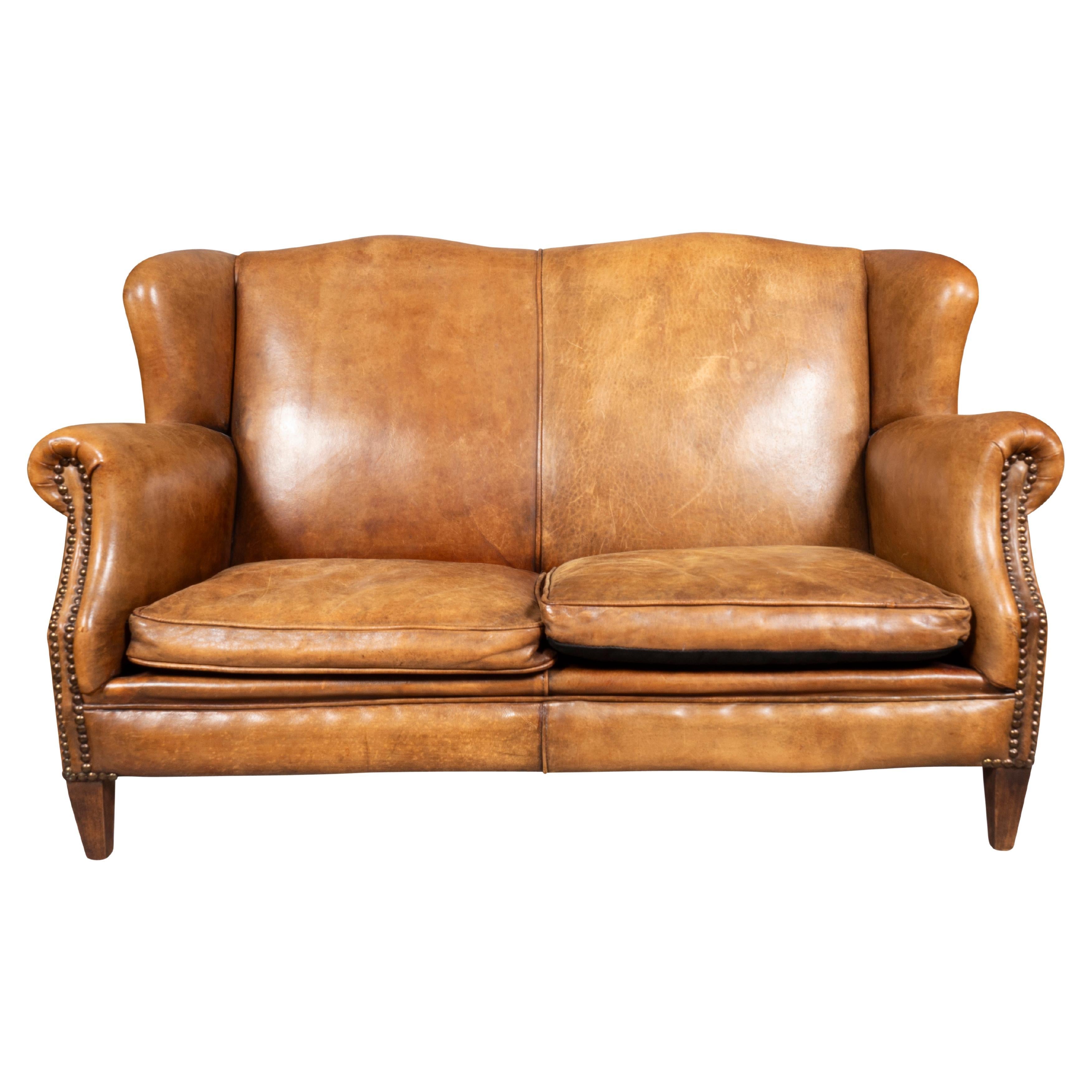 Child Size Brown Leather Sofa For Sale