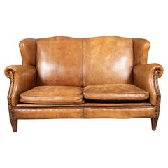 Vintage Child Size Brown Leather Sofa