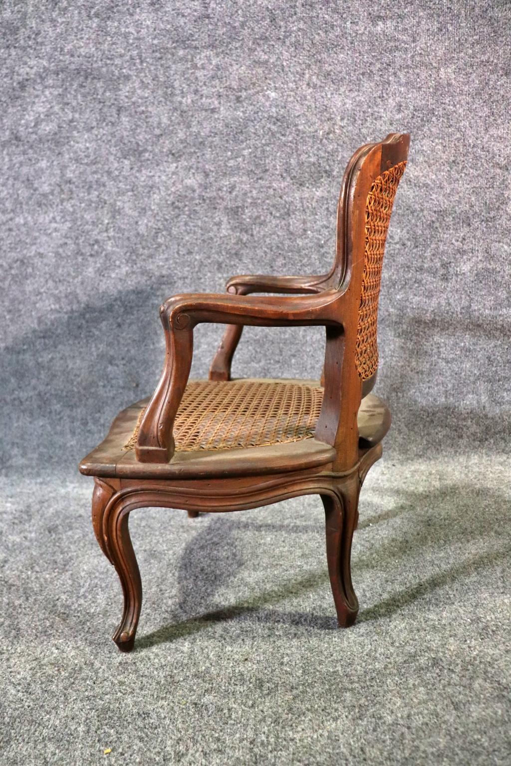 Child Size French Made 1920s era Hand Woven Louis XV Style Cane Arm Chair For Sale 3