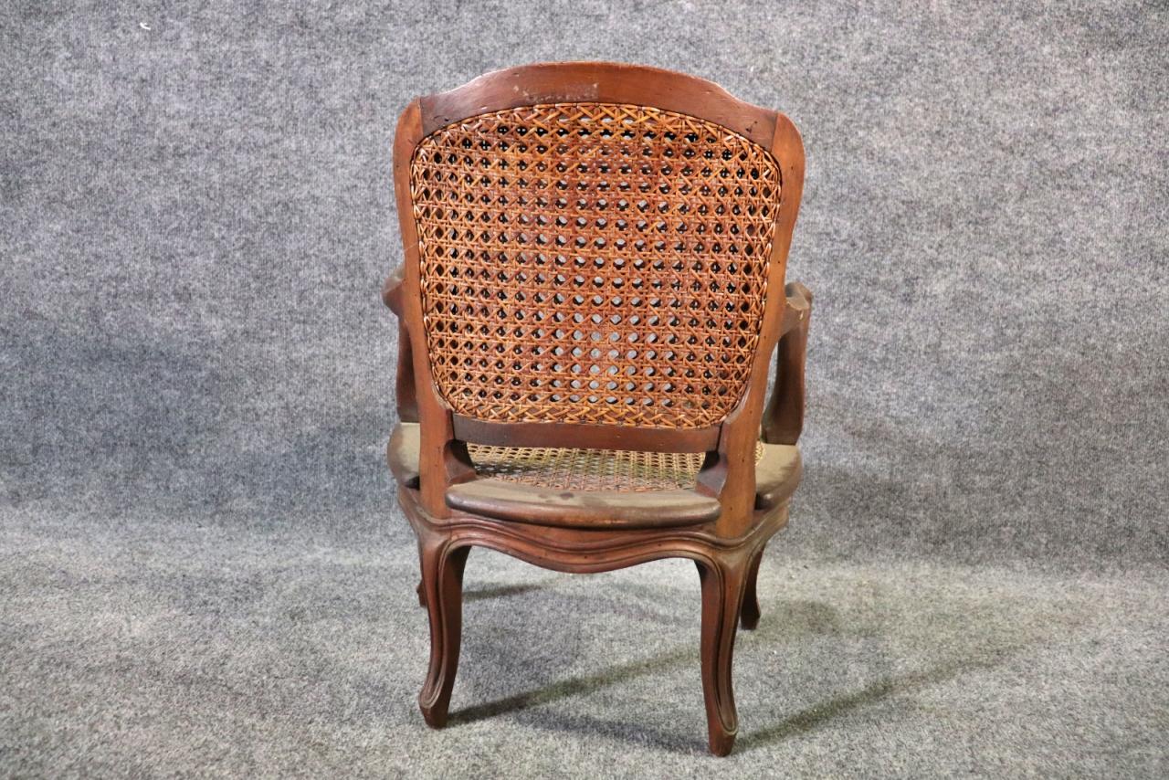 Child Size French Made 1920s era Hand Woven Louis XV Style Cane Arm Chair For Sale 4