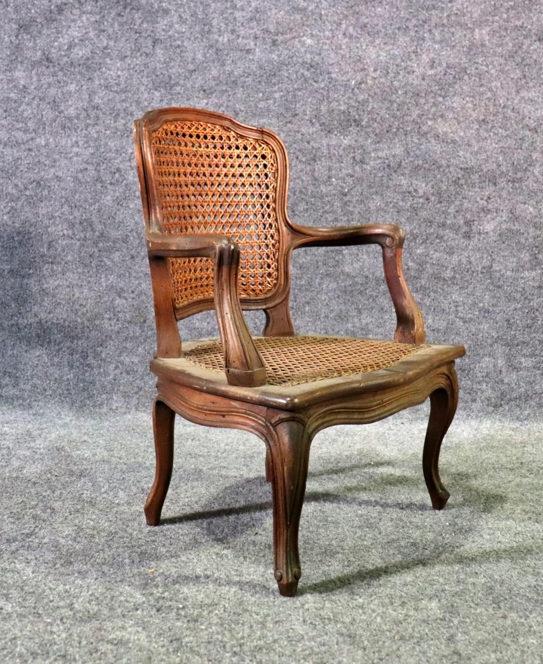 Child Size French Made 1920s era Hand Woven Louis XV Style Cane Arm Chair For Sale 5