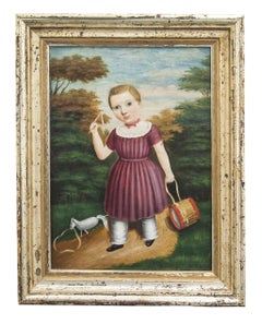 Child with Drum Biedermeier Painting, Canvas, Circa 1820