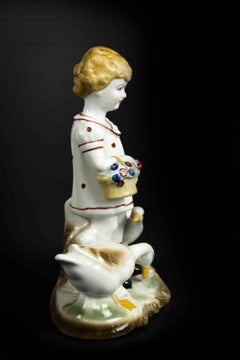 Child with Geese Porcelain Centerpiece, Italy, Mid-20th Century