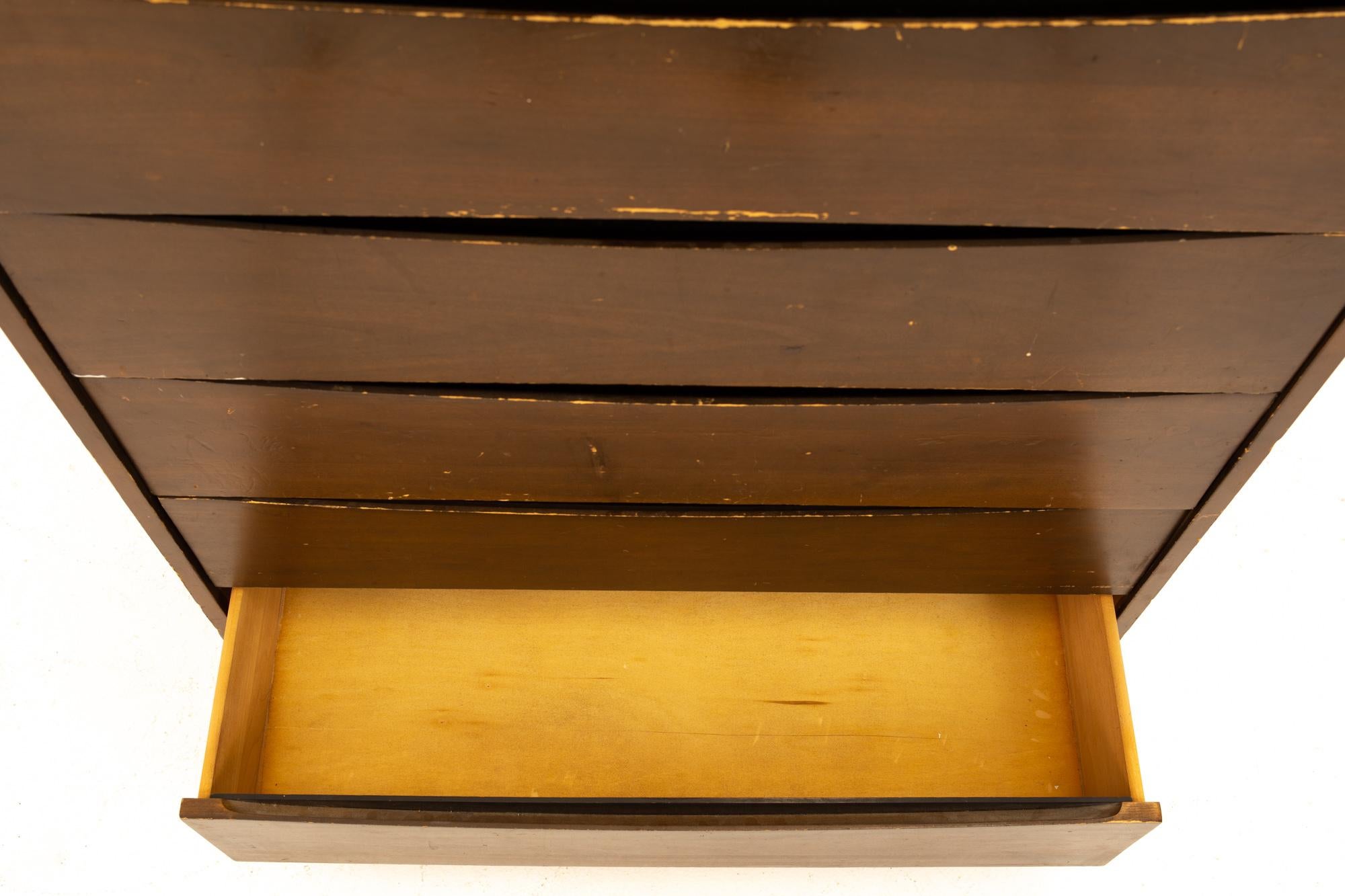 Late 20th Century Childcraft Mid Century 5-Drawer Walnut Highboy Dresser