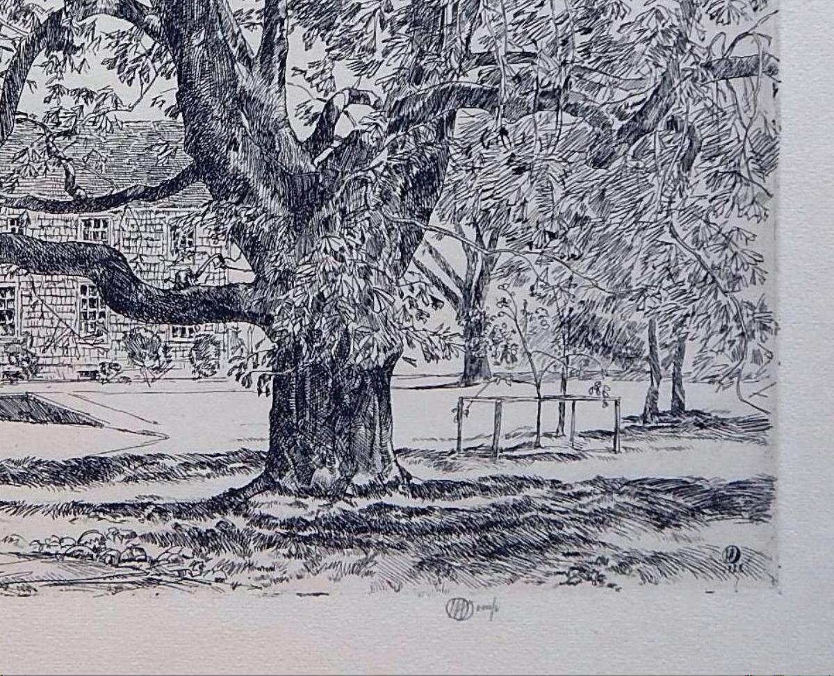 Childe Hassam Original Etching, 1928, “The Big Horse Chestnut Tree” In Good Condition In Phoenix, AZ