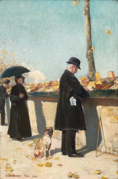 Booksellers by the Seine - Impressionist Oil on Canvas Painting, 1888
