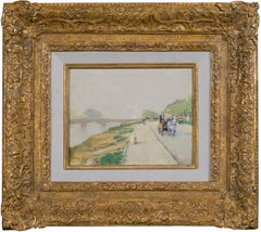 Childe Hassam - Banks of the Seine, impressionist, american, french, cart, horse