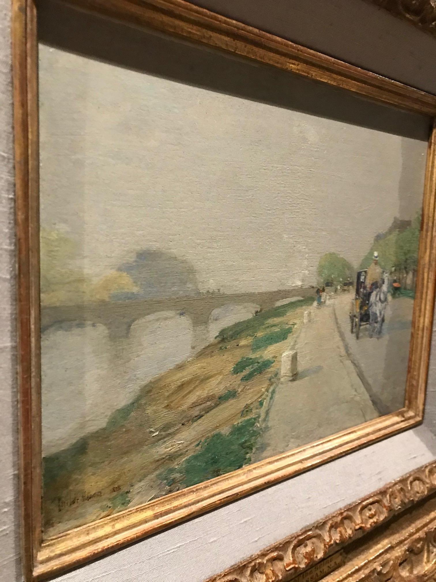 Childe Hassam - Banks of the Seine, impressionist, american, french, cart, horse 1