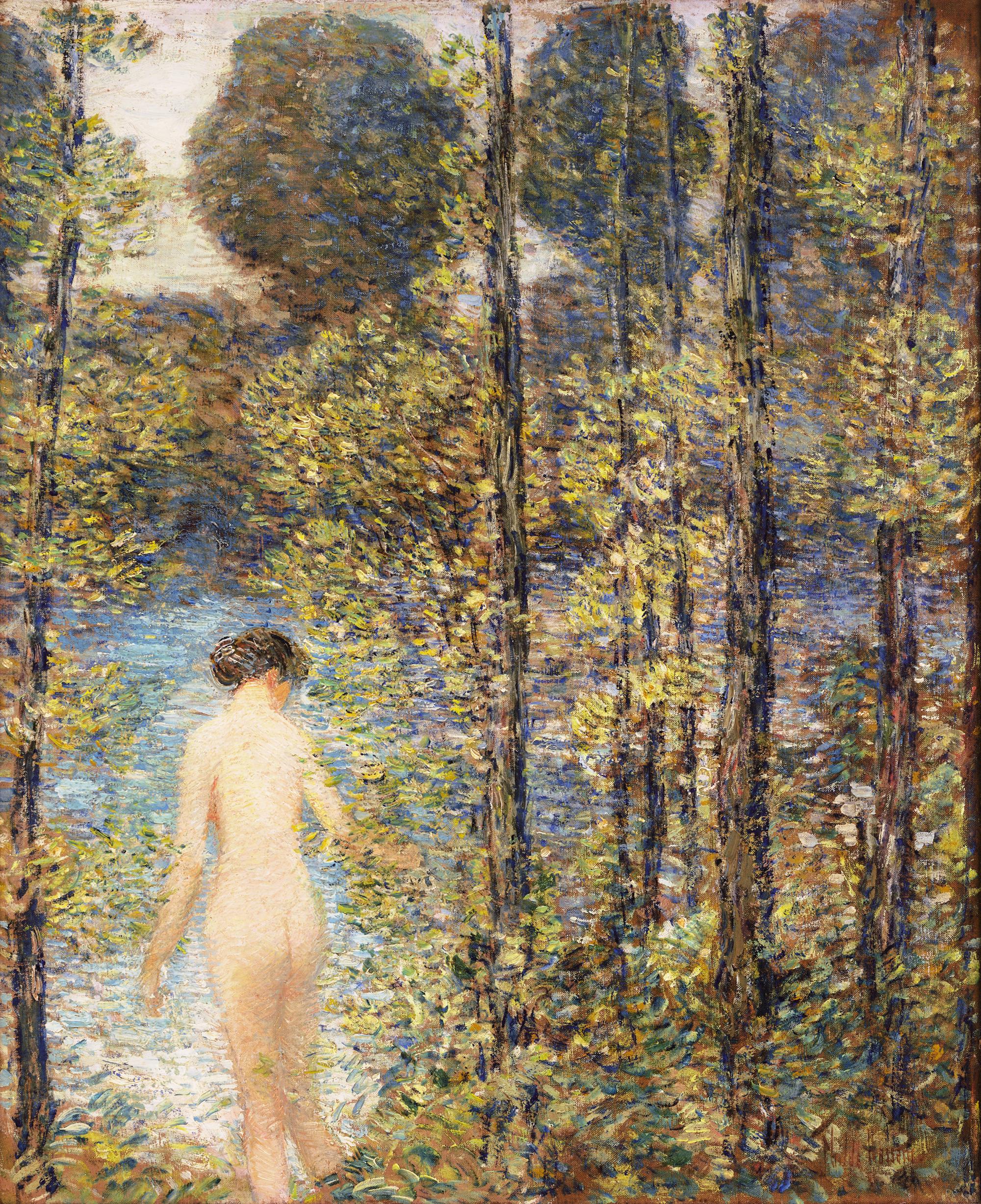 Childe Hassam
1859-1935  American

The Bather

Signed and dated “Childe Hassam” (lower right)
Oil on canvas

Considered by many to be America’s foremost Impressionist painter, Childe Hassam composed his tranquil and intimate oil on canvas The Bather