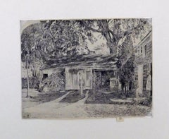 Acquaforte originale di Childe Hassam, 1929 - "La vecchia legnaia, Easthampton