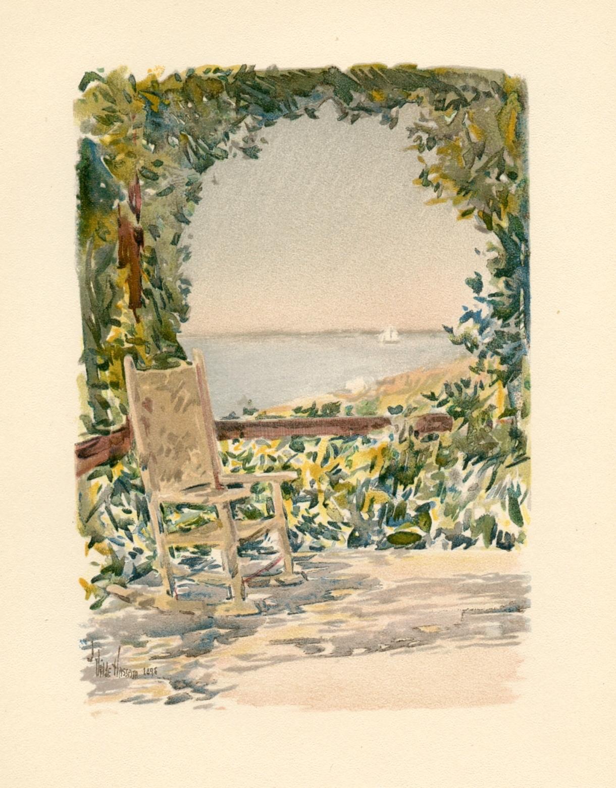 Medium: chromolithograph (after the watercolor). Beautifully printed in 1894 to illustrate the rare Celia Thaxter volume entitled "An Island Garden". Celia Thaxter and Childe Hassam were close friends, and some of his loveliest compositions were of
