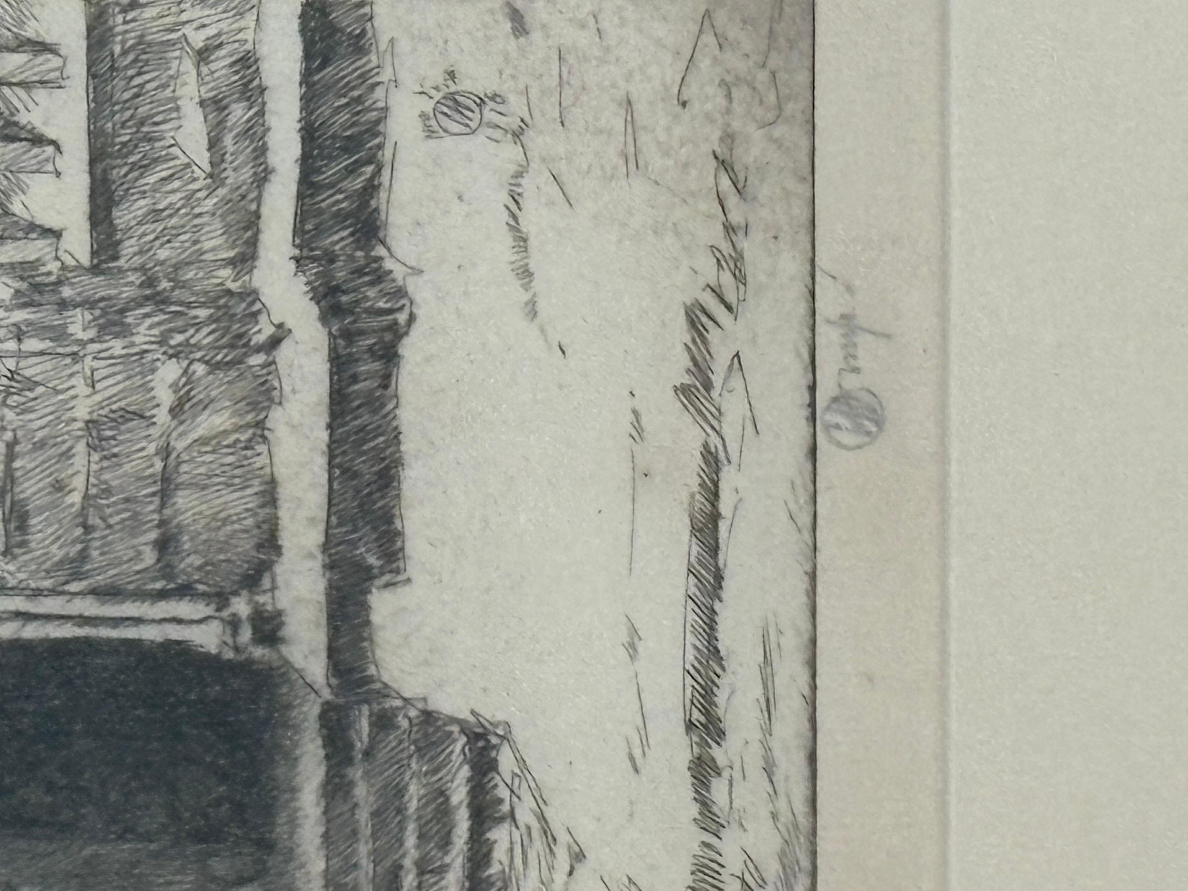 Childe Hassam Américain 1859-1935 Père de l'impressionnisme américain
Gravure originale signée par lui  en bas à droite en graphite 1916 le même exemplaire se trouve au musée d'art moderne de New York City Provenance de Frederick  Keppel & co 16