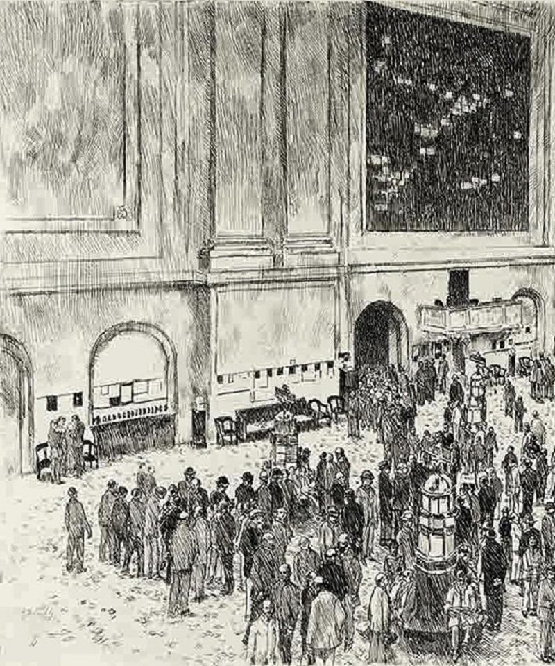 Floor of the Stock Exchange - American Impressionist Print by Childe Hassam