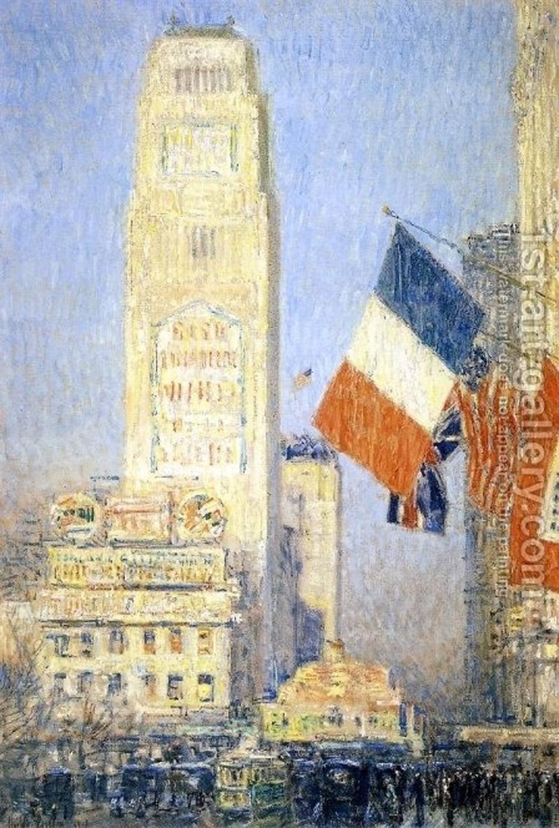 New York Bouquet
Lithograph, 1917
Edition: 93
Signed with the artist's cipher in pencil lower right (see photo)
This lithograph is inspired by Hassam's oil painting of the same title (see photo)
Provenance: Kennedy Galleries, New York
              