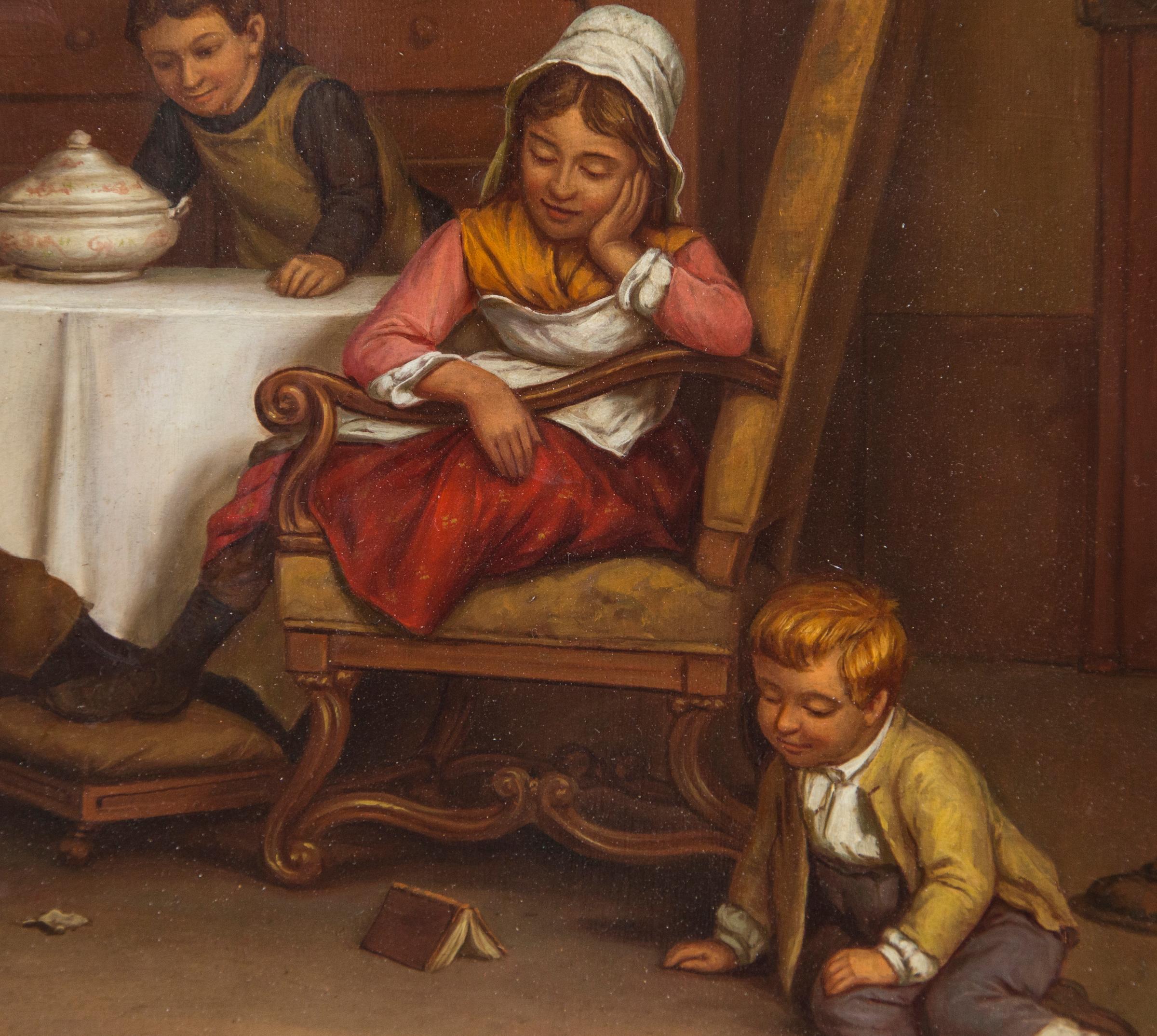 Children at Play in an Interior Signed Ch Rousseau In Good Condition For Sale In Woodbury, CT