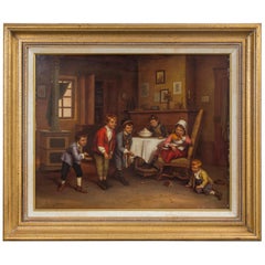 Children at Play in an Interior Signed Ch Rousseau